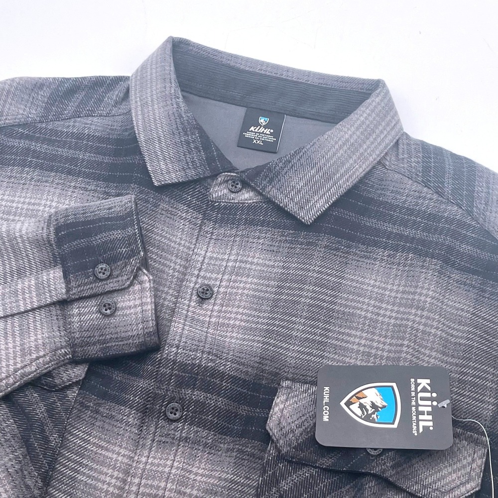 Kuhl Rydr Flannel LS Mens XXL Pirate Black Ombre Plaid Button Down Shirt 7587